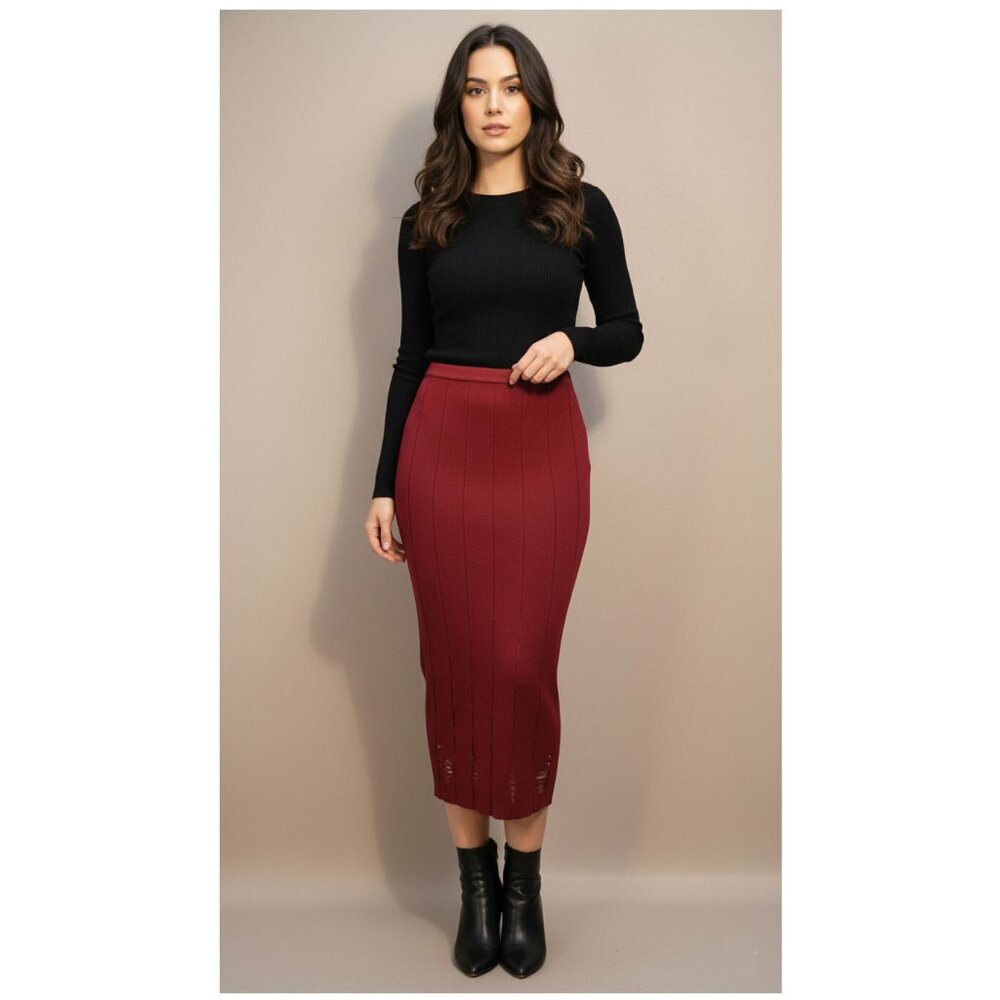 Cushnie Et Ochs Knit Pencil Skirt, Red, Womens Size Small